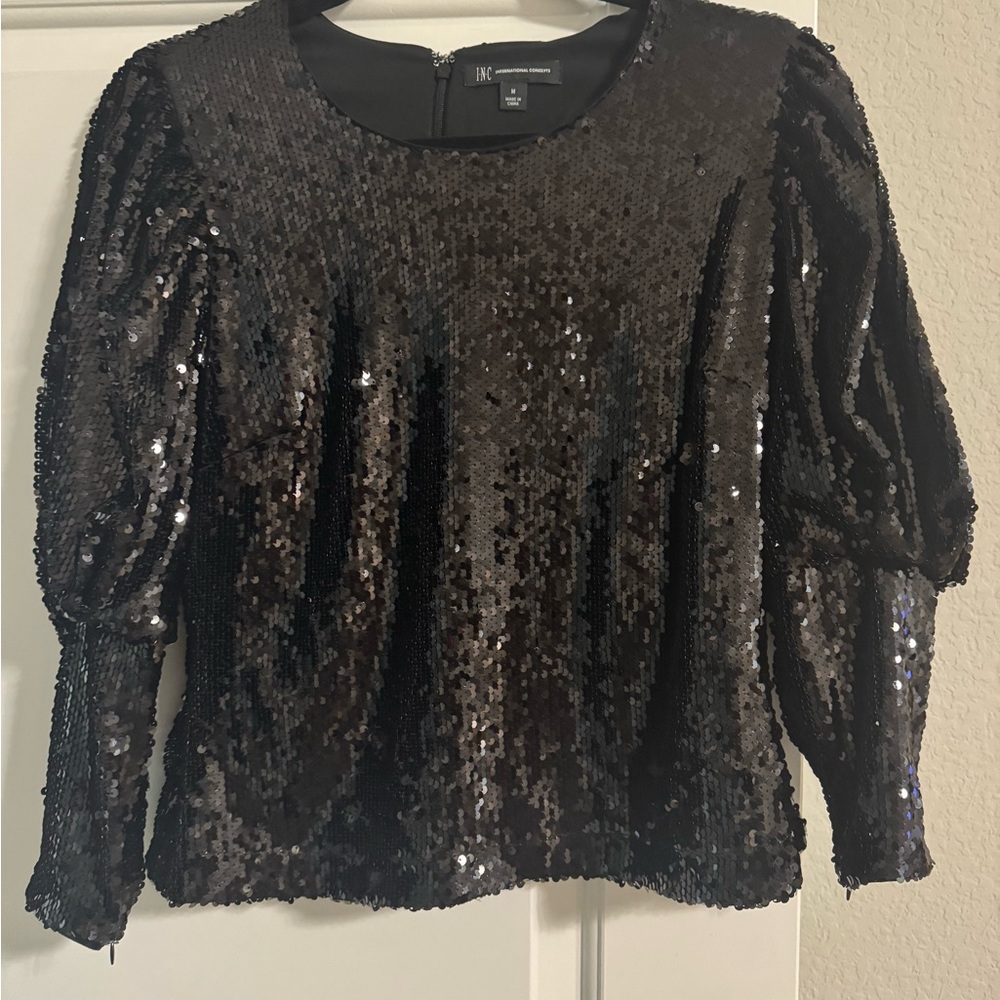INC International Concepts Black Sequin Blouse